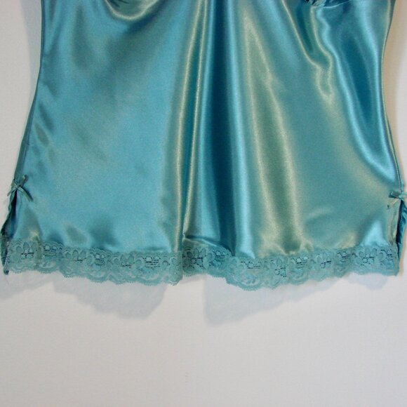 La Vie En Rose Satin Lace Camisole Turquoise Blue Green Babydoll Medium Large - Picture 8 of 11